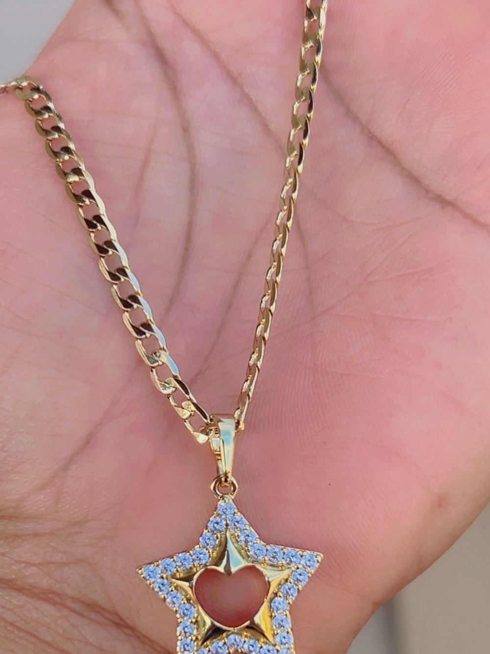 Gold Star Heart Pendant Necklace - Elegant Women's Jewelry